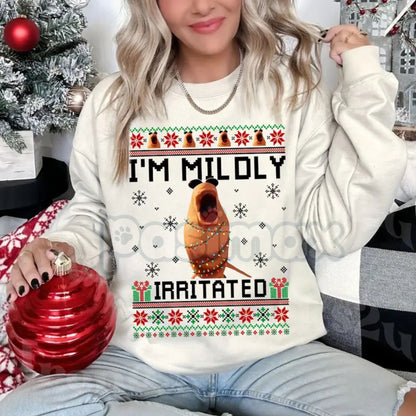 Mildly Irritated Christmas Sweatshirt | Funny Meme Ugly Christmas Sweater | Relatable Holiday Jumper | Sarcastic Xmas Mood Crewneck