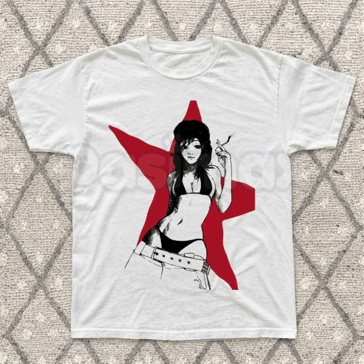 Cyberpunk Red Star Anime Girl T-Shirt – Vintage Futurist Unisex Graphic Tee