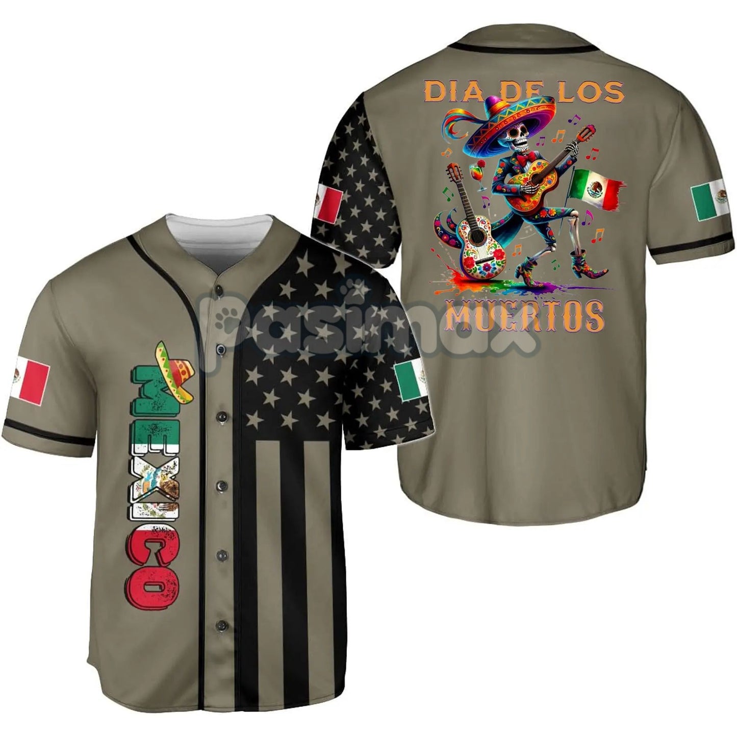 Mexico Día de los Muertos Baseball Jersey – Day of the Dead Skeleton Guitar Shirt, Festival Jersey Top
