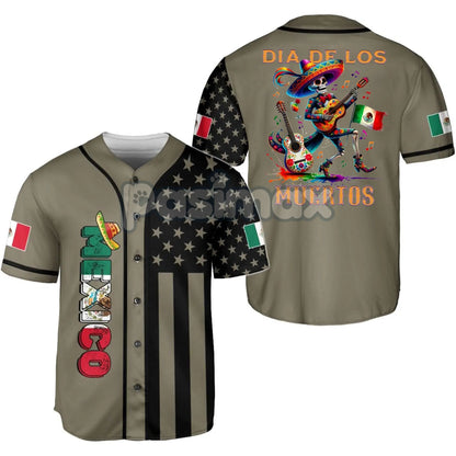 Mexico Día de los Muertos Baseball Jersey – Day of the Dead Skeleton Guitar Shirt, Festival Jersey Top