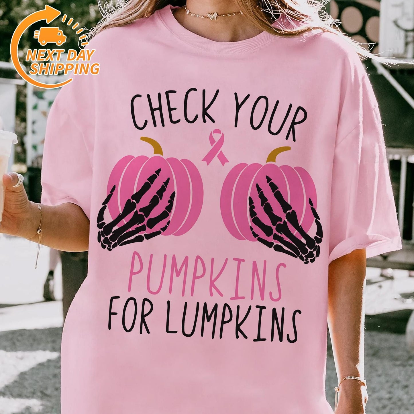 "In October We Wear Pink" Horror T-Shirt - Halloween Breast Cancer Awareness Tee, Cancer Survivor Support Squad Shirt