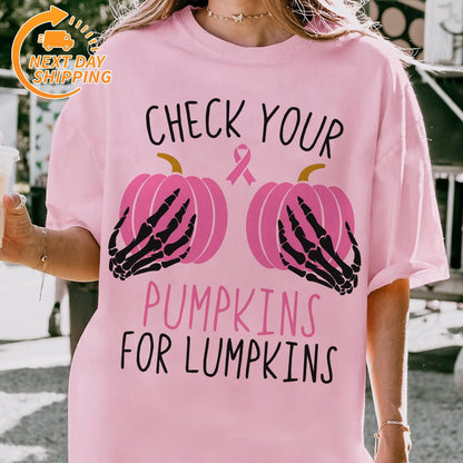 "In October We Wear Pink" Horror T-Shirt - Halloween Breast Cancer Awareness Tee, Cancer Survivor Support Squad Shirt
