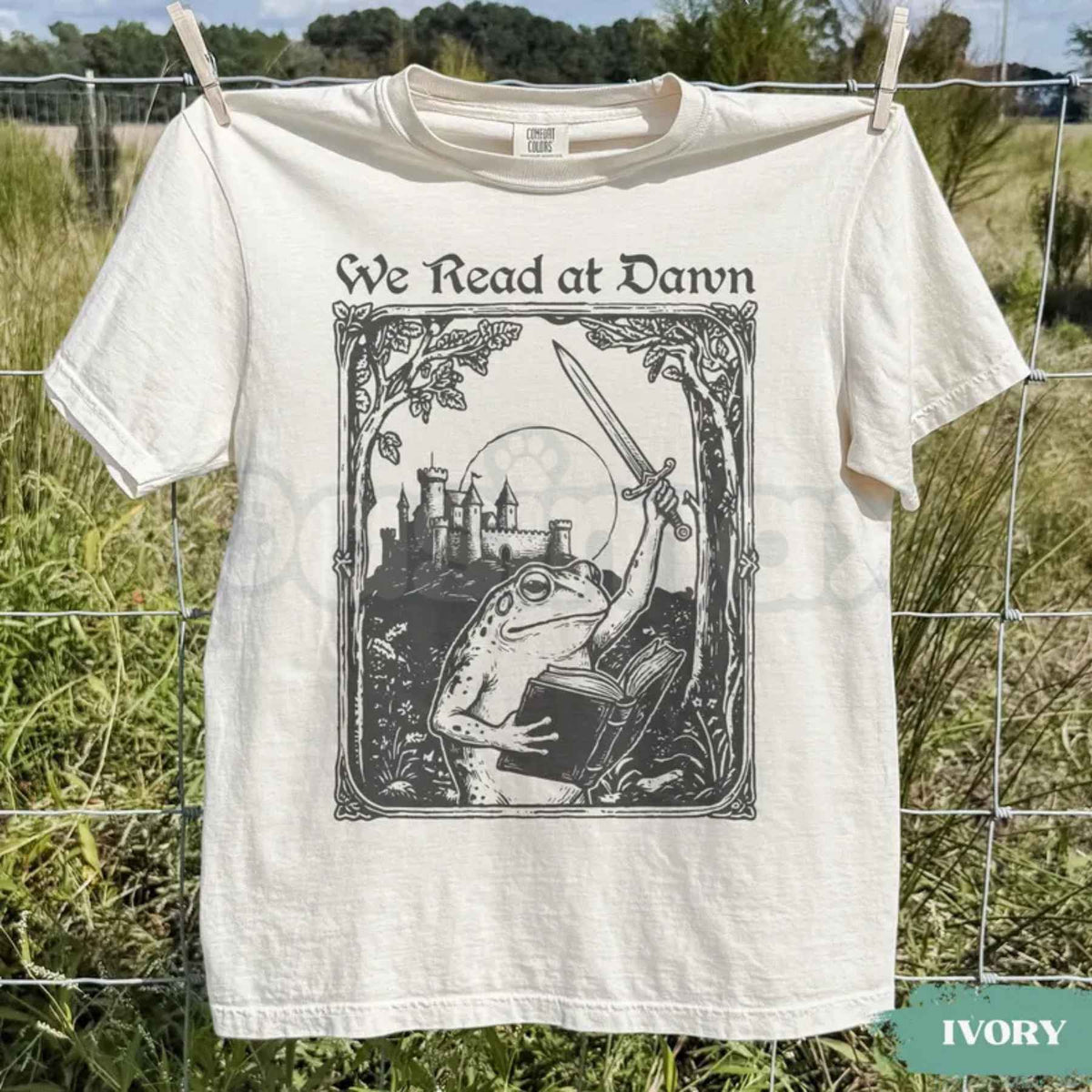 Comfort Colors® We Read at Dawn T-Shirt – Bookish Funny Frog Reading Graphic Tee, Weirdcore Medieval Unisex Top & Gift
