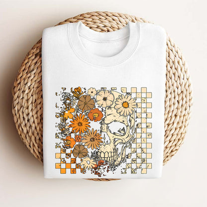 Skull and Flowers T-Shirt - Vintage Halloween Graphic Tee, Retro Oversized Streetwear Shirt