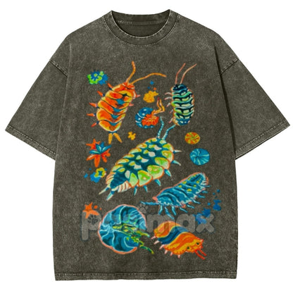 Colorful Insects Unisex Vintage Washed Shirt – Full-Color Graphic Tee, For Men & Women