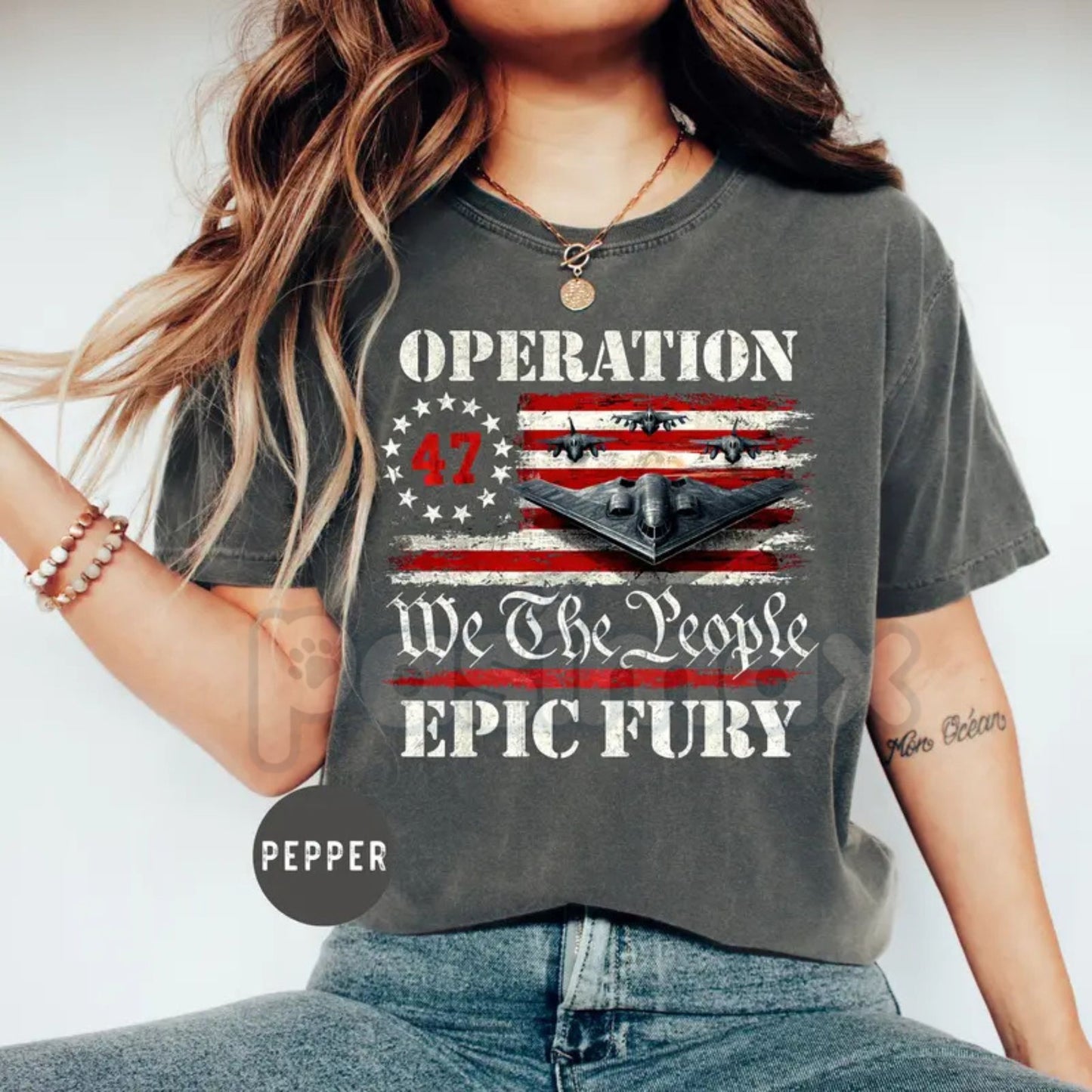 Comfort Colors® We The People Operation Epic Fury T-Shirt – B-2 Stealth Bomber Military Graphic Tee, Tactical Aviation Shirt, Patriotic Air Force Streetwear