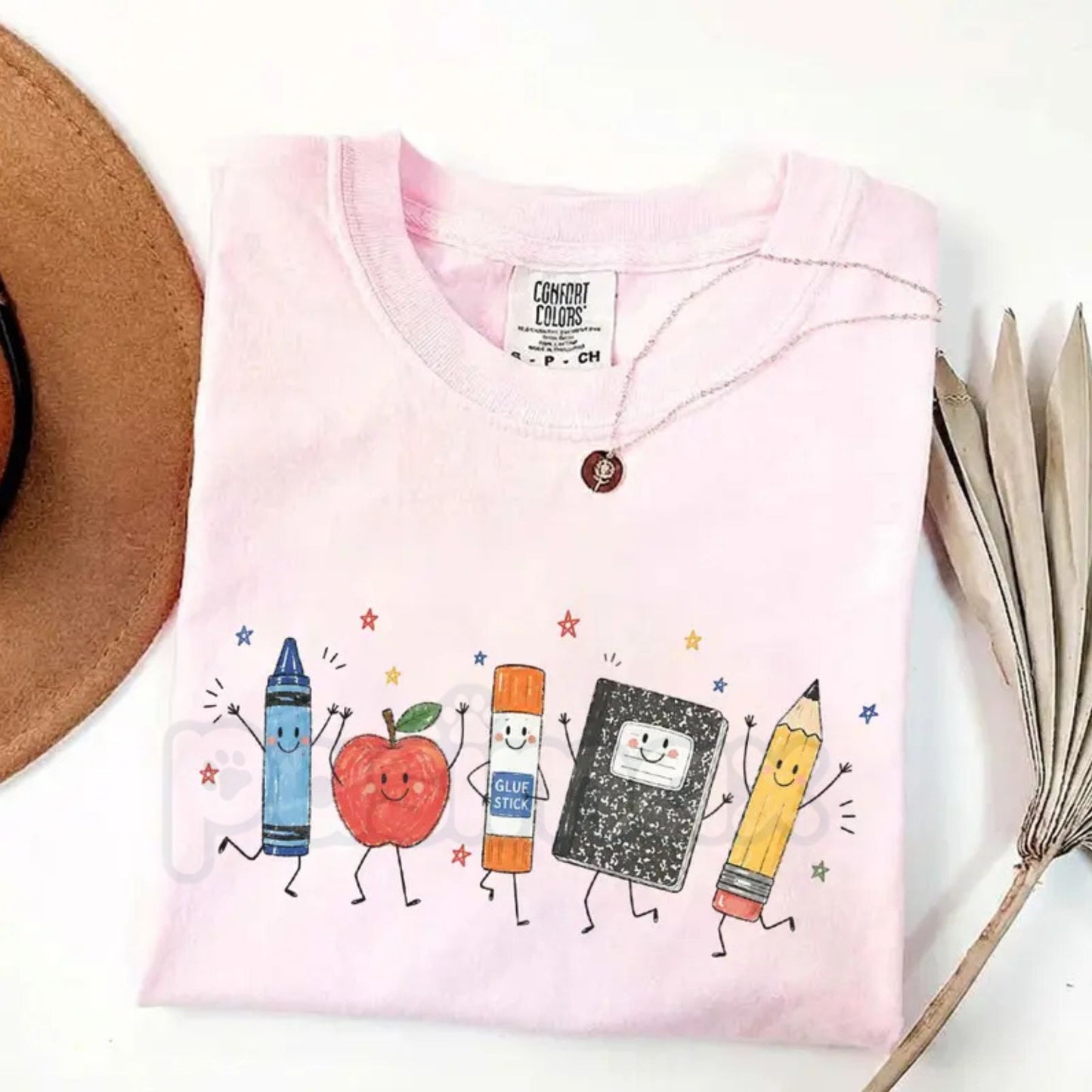 Comfort Colors® Vintage Back To School T-Shirt – Retro School Supplies Cartoon Graphic Tee, Aesthetic Kindergarten Teacher Crewneck First Day Of School Top