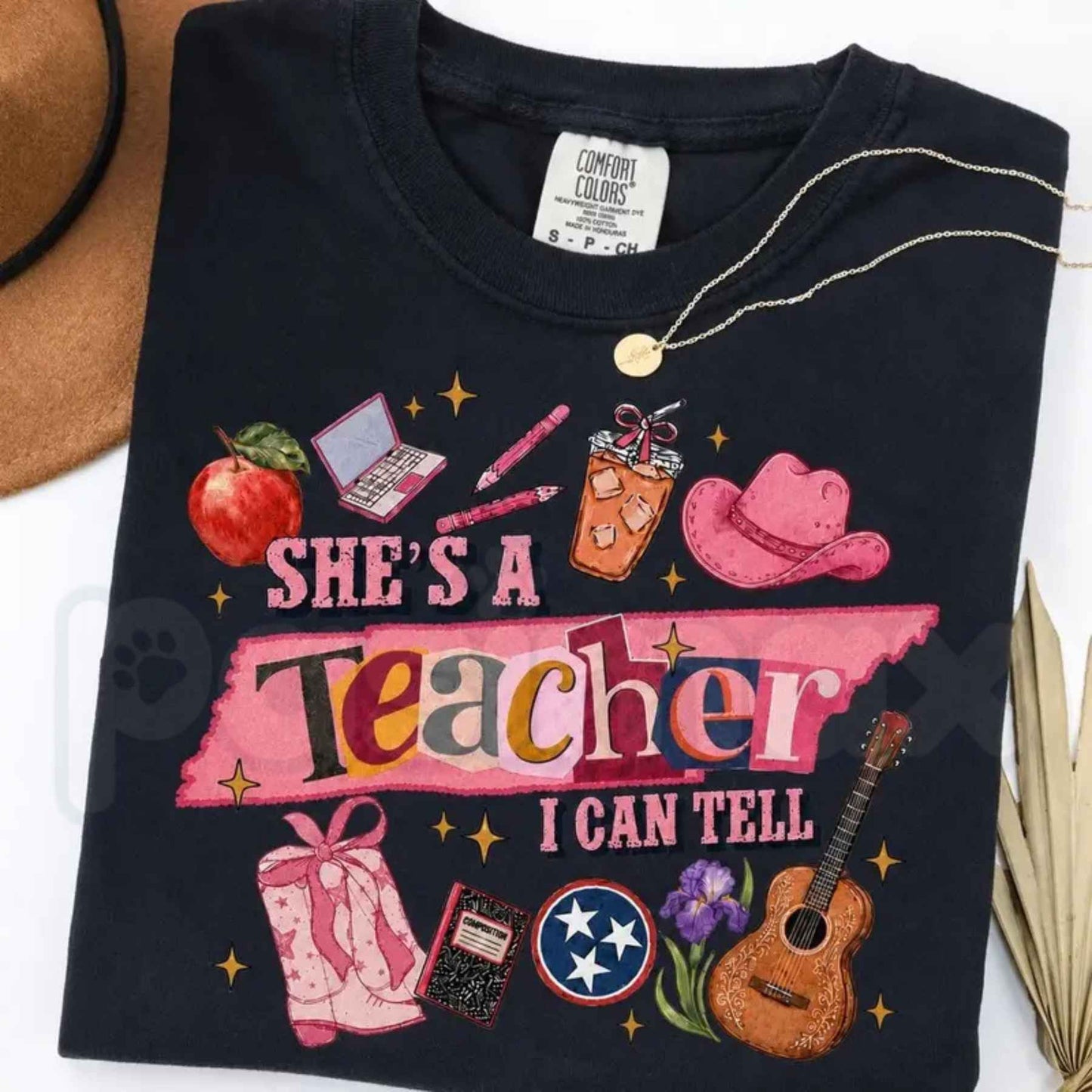 Comfort Colors® "She's A Teacher, I Can Tell" T-Shirt – Retro Aesthetic Funny Teacher Graphic Tee, Cute Back to School Gift, Whimsical Educator Unisex Top