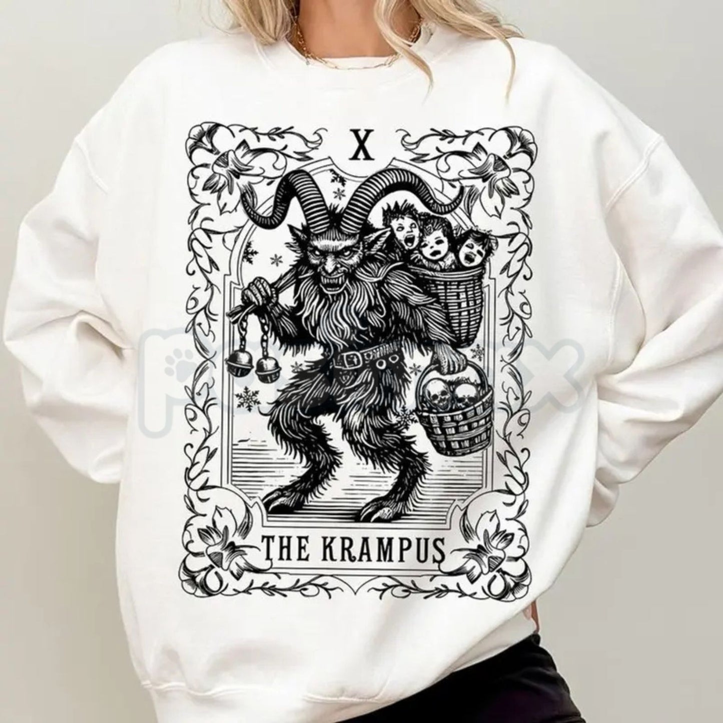 Krampus Tarot Card Goth Christmas Sweatshirt | Spooky Occult Holiday Jumper | Jólakötturinn Alternative Xmas Gift | Dark Academia
