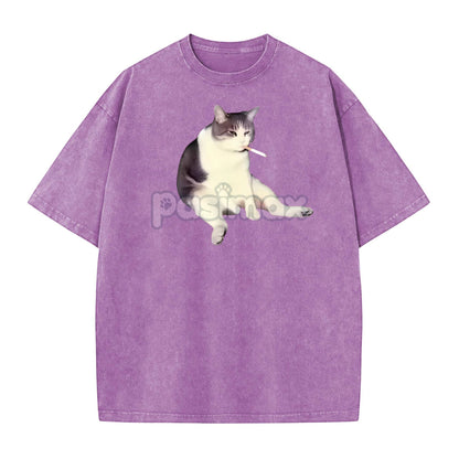 'Cat Smoke' Funny Animal Graphic Tee – Unisex Streetwear Cotton Comfort Shirt, Menswear Womenswear Cool Cat Tee