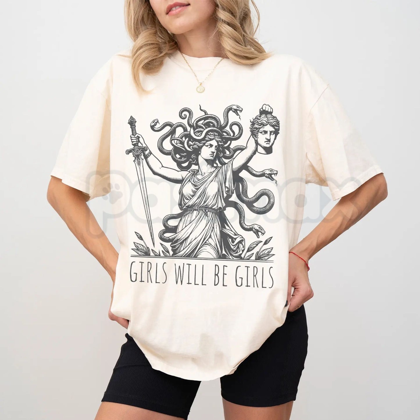 Comfort Colors® Medusa Victorious T-Shirt – Girls Will Be Girls Feminist Tee, Perseus Defeated Mythology Shirt, Dark Aesthetic Empowerment Graphic Top