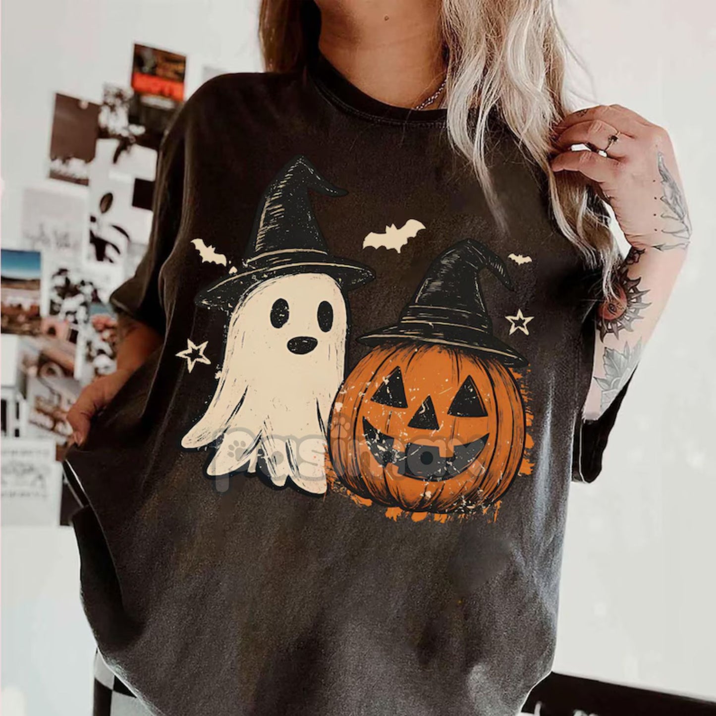 Comfort Colors® Cozy Floral Patchwork Ghost Shirt – Vintage Spooky Aesthetic Tee, Preppy Pumpkin Fall T-Shirt, Halloween Gift