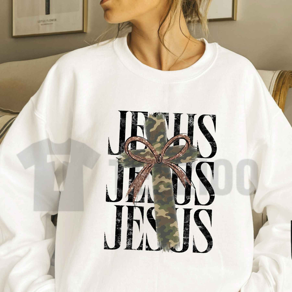 Camo Pattern Jesus Sweatshirt | Vintage Woodland Faith Graphic Top