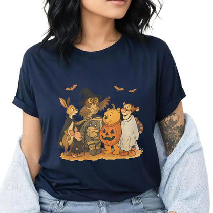 Vintage Halloween Animal Friends T-Shirt - Retro Cartoon Fall Tee, Cute & Spooky Collectors Apparel