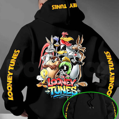 Looney Tunes Gradient Print Hoodie – Vintage Cartoon Character Pullover, Casual Retro Streetwear Sweatshirt, Nostalgic Animated Graphic