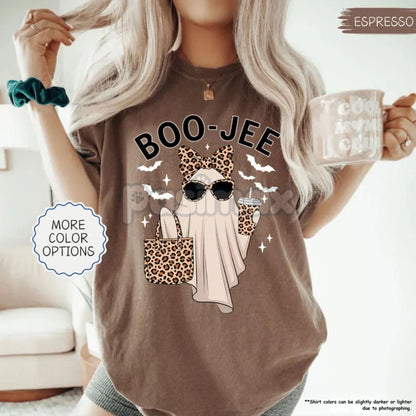 'Boo-Jee' Ghost Comfort Colors® T-Shirt – Luxury Spooky Status Shirt, Leopard Coffee Ghost Tee, Girly Fall Vintage Gift