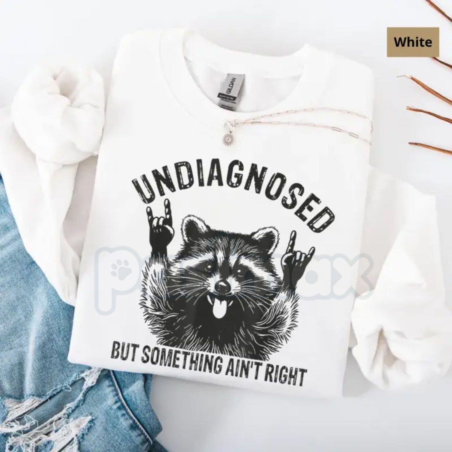 Undiagnosed But Something Ain't Right Raccoon Sweatshirt | Funny Neurospicy Trash Panda Crewneck | Sarcastic Raccoon Humor Jumper | Mental Health Awareness Satire Pullover | Aesthetic Chaotic Raccoon Graphic Top | Relatable Adult Humor Shirt