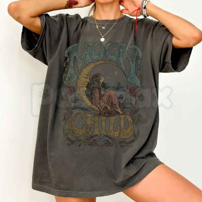 Comfort Colors® Moon Child T-Shirt – Celestial Boho Graphic Tee, Vintage Psychedelic Moon Unisex Top & Gift