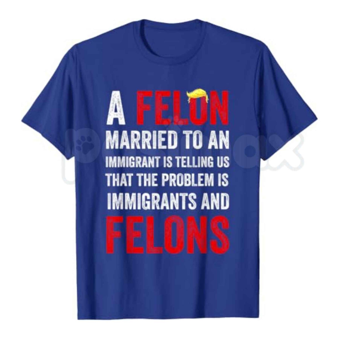 A Felon Married to an Immigrant T Shirt – Funny Political Satire Graphic Tee, Sarcastic Democrat Liberal Anti Trump Unisex Cotton Shirt