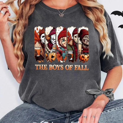 'The Boys Of Fall' Horror Shirt – Fall Vibes Halloween Tee, Horror Friends Autumn Shirt, Cozy Season Fan Gift, Unisex Graphic Top