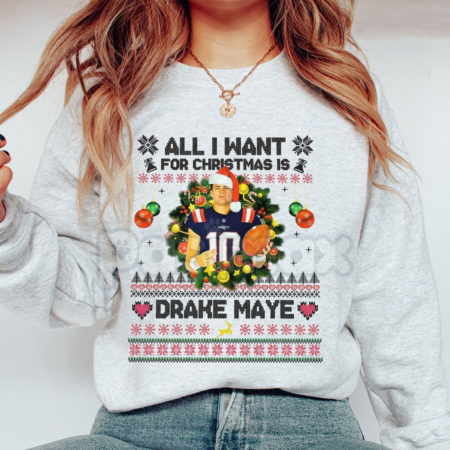 All I Want For Christmas Is Drake Maye Sweatshirt | UNC QB Football Fan Jumper | NFL Draft Prospect Holiday Crewneck Gift