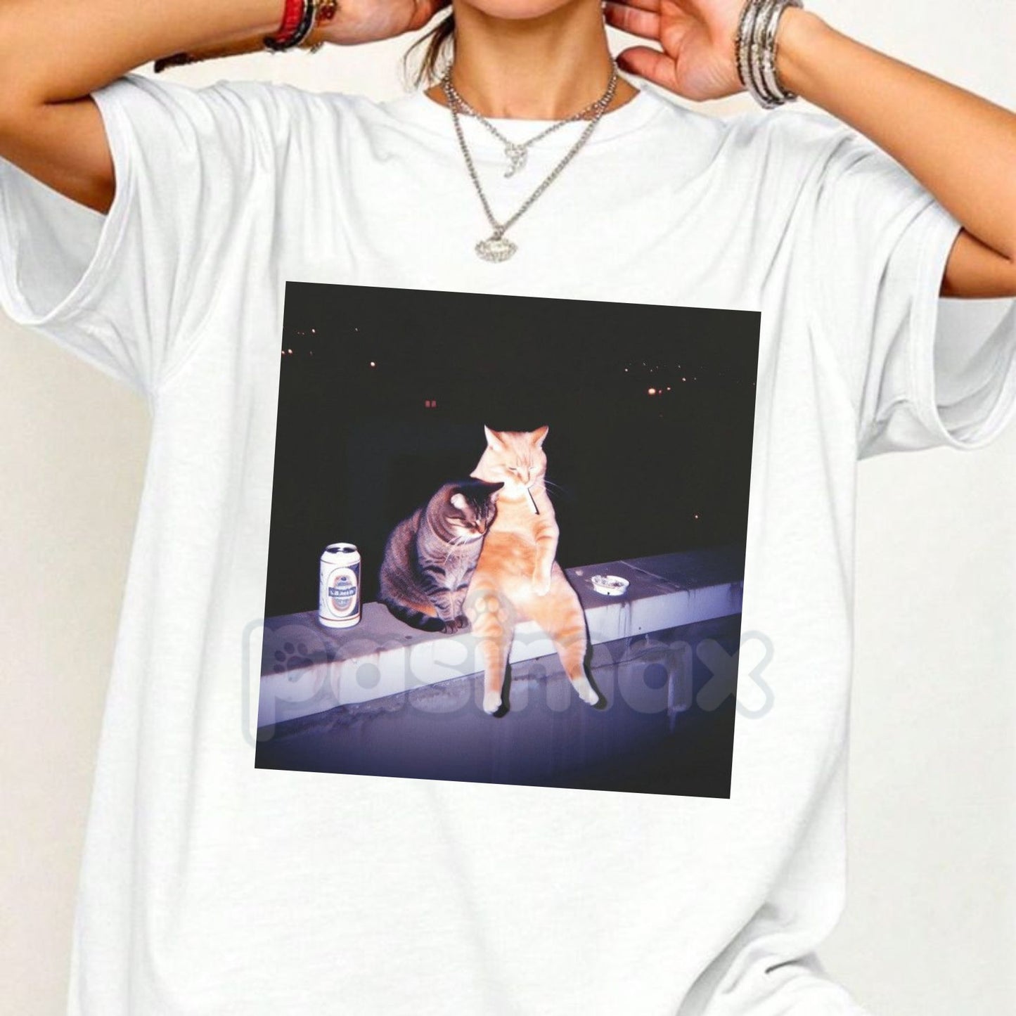 Funny Cat Smoking Graphic Tee - Ironic Animal Humor Shirt, Irreverent Cat Lover Gift, Funny Pet Statement Apparel