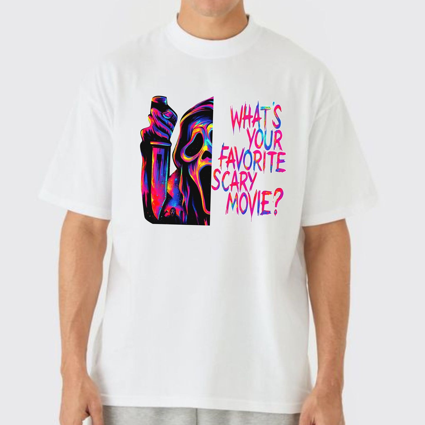 Ghostface T-Shirt - 'What’s Your Favorite Scary Movie?’ Halloween Horror Tee, Scream Movie Fan Apparel