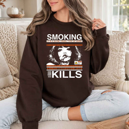 "Smoking Kills" Retro Manga Sweatshirt | Japanese Anime Graphic Top