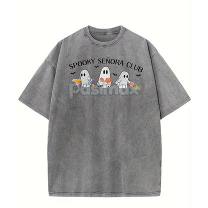 "Spooky Señora Club" Vintage Acid Wash T-Shirt – Unisex Graphic Shirt, Retro Vibe