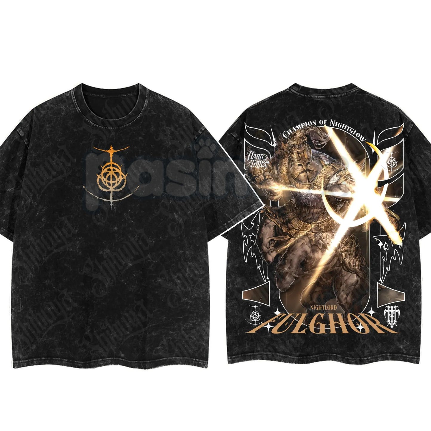 Elden Ring Limited Edition Double-Printed T-Shirt – Oversized Acid Washed Graphic Tee, Lightweight Cotton Anime Streetwear