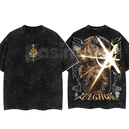 Elden Ring Limited Edition Double-Printed T-Shirt – Oversized Acid Washed Graphic Tee, Lightweight Cotton Anime Streetwear