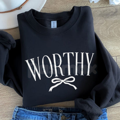 Worthy Sweatshirt | Minimalist Mental Health Affirmation Crewneck | Self Love Aesthetic Jumper | Positive Quote Gift for Her | Soft Girl Style Empowered Pullover