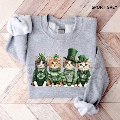 St Patricks Day Cats Sweatshirt | Funny Lucky Cat Crewneck | Retro Irish Cat Graphic Jumper | St. Paddy’s Day Feline Pullover | Aesthetic Shamrock Cat Shirt | Cute Meow-ry St Patricks Gift
