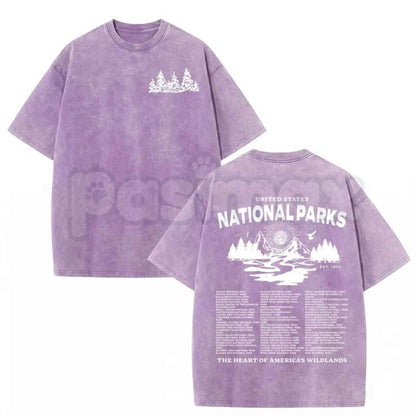 Vintage Wash National Parks Graphic Tee – Oversized Acid Wash T-Shirt, Retro Outdoor Nature Mountain Lightweight Cotton Unisex Top