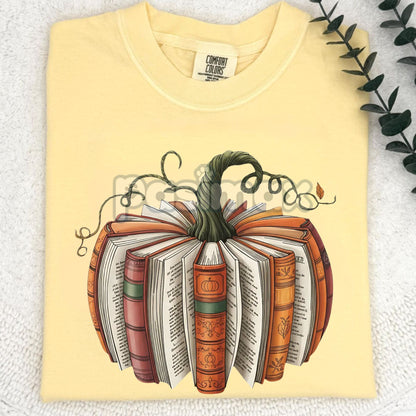'Made With Books' Fall Pumpkin T-shirt – Book Lover Gift, Librarian Tee, Teacher School Shirt, Cozy Autumn Apparel