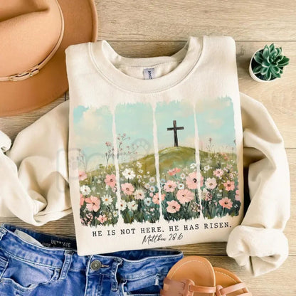 He Is Risen Crewneck | Wildflower Easter Sweatshirt | Aesthetic Christian Floral Pullover | Botanical Resurrection Shirt | Sunday Morning Faith Jumper | Minimalist Easter Gift for Women