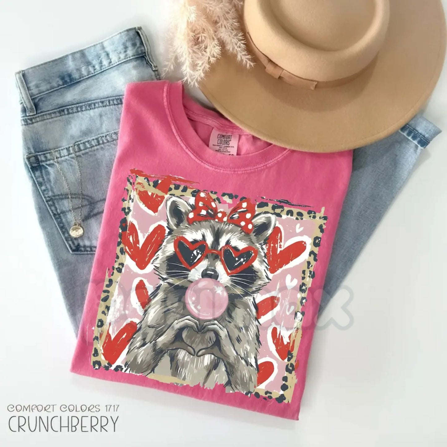Comfort Colors® Leopard Valentine Raccoon T-Shirt – Cute Trash Panda Love Tee, Trendy Leopard Heart Animal Shirt, Aesthetic Valentine's Day Gift