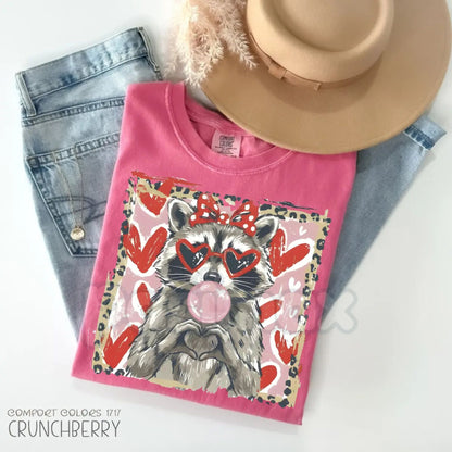 Comfort Colors® Leopard Valentine Raccoon T-Shirt – Cute Trash Panda Love Tee, Trendy Leopard Heart Animal Shirt, Aesthetic Valentine's Day Gift