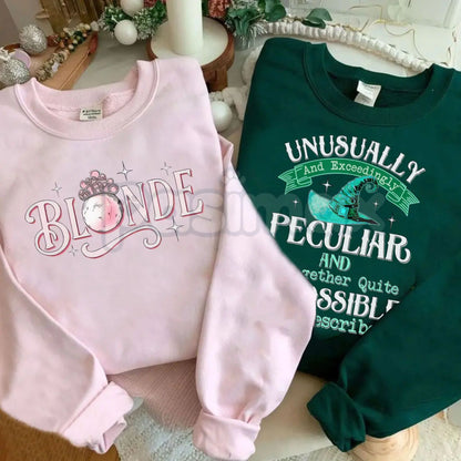 Matching Witchy Couples Sweatshirts | "Good Witch of the North" & "Exceedingly Peculiar" Shirts | Goth Cottagecore Magic Jumper Set