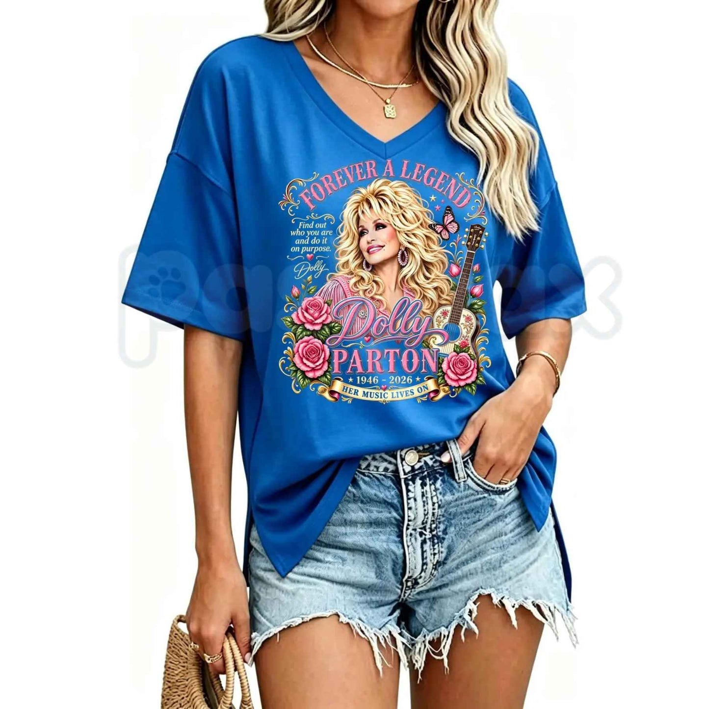 Country Music Tribute Western Style Memorial Women's V-Neck T-Shirt – Retro Cowgirl Graphic Tee