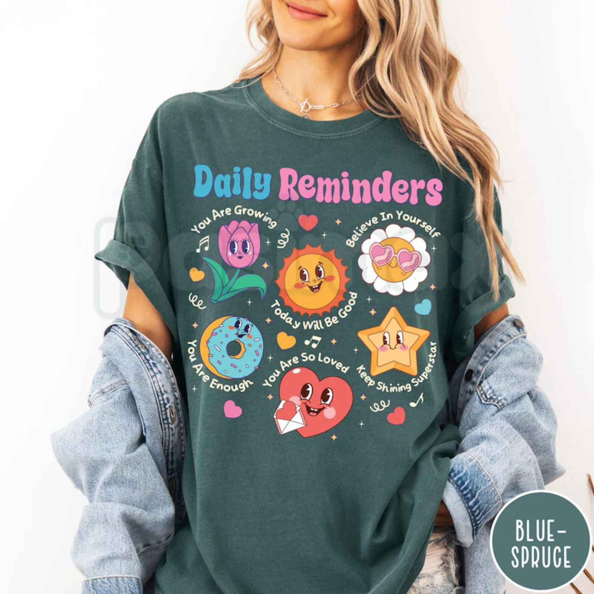 Comfort Colors® Daily Reminders T-Shirt – Motivational Kindness Graphic Tee, Retro Mental Health Floral Positivity Unisex Top & Gift