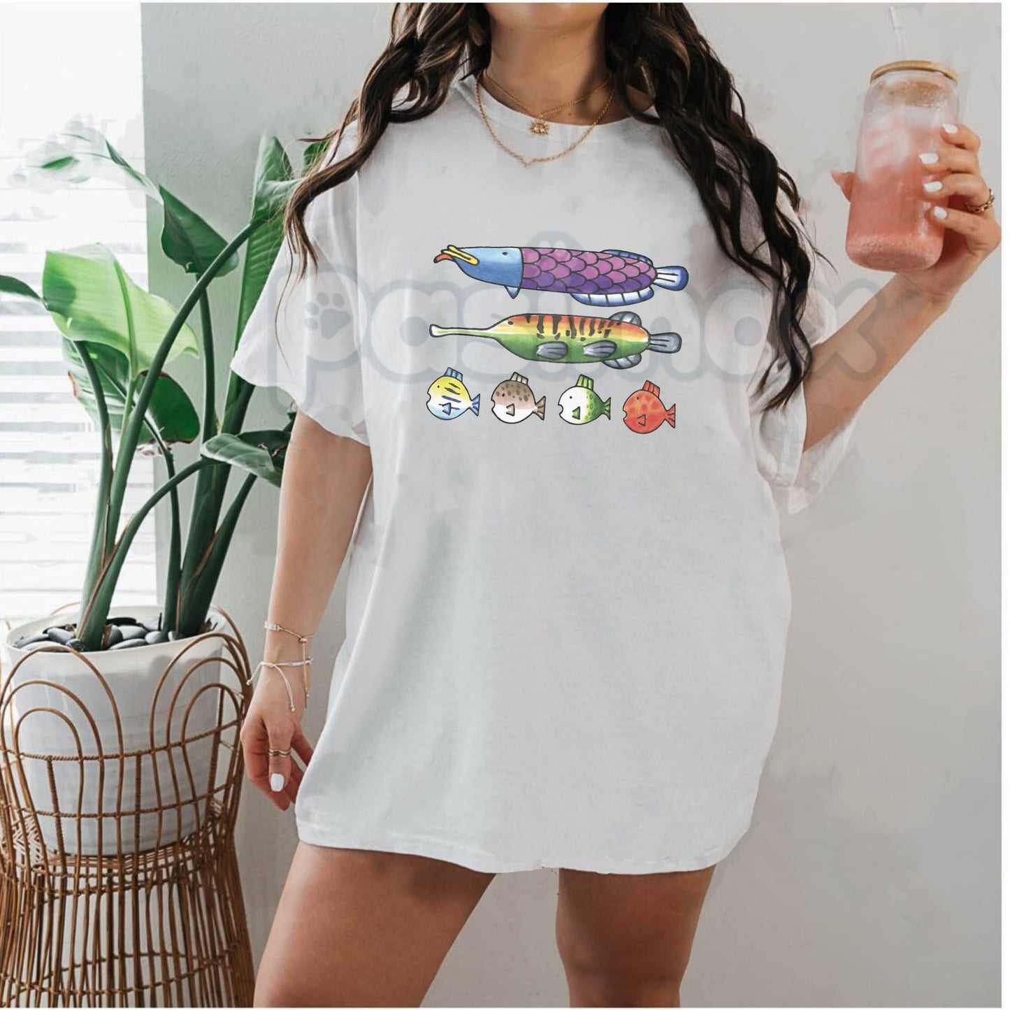 Nintendoodle Fish Lineup Tee - Retro Nintendo Art Style T-Shirt, Funny Gaming Doodle Apparel, Unique Fish Lineup Fan Gift