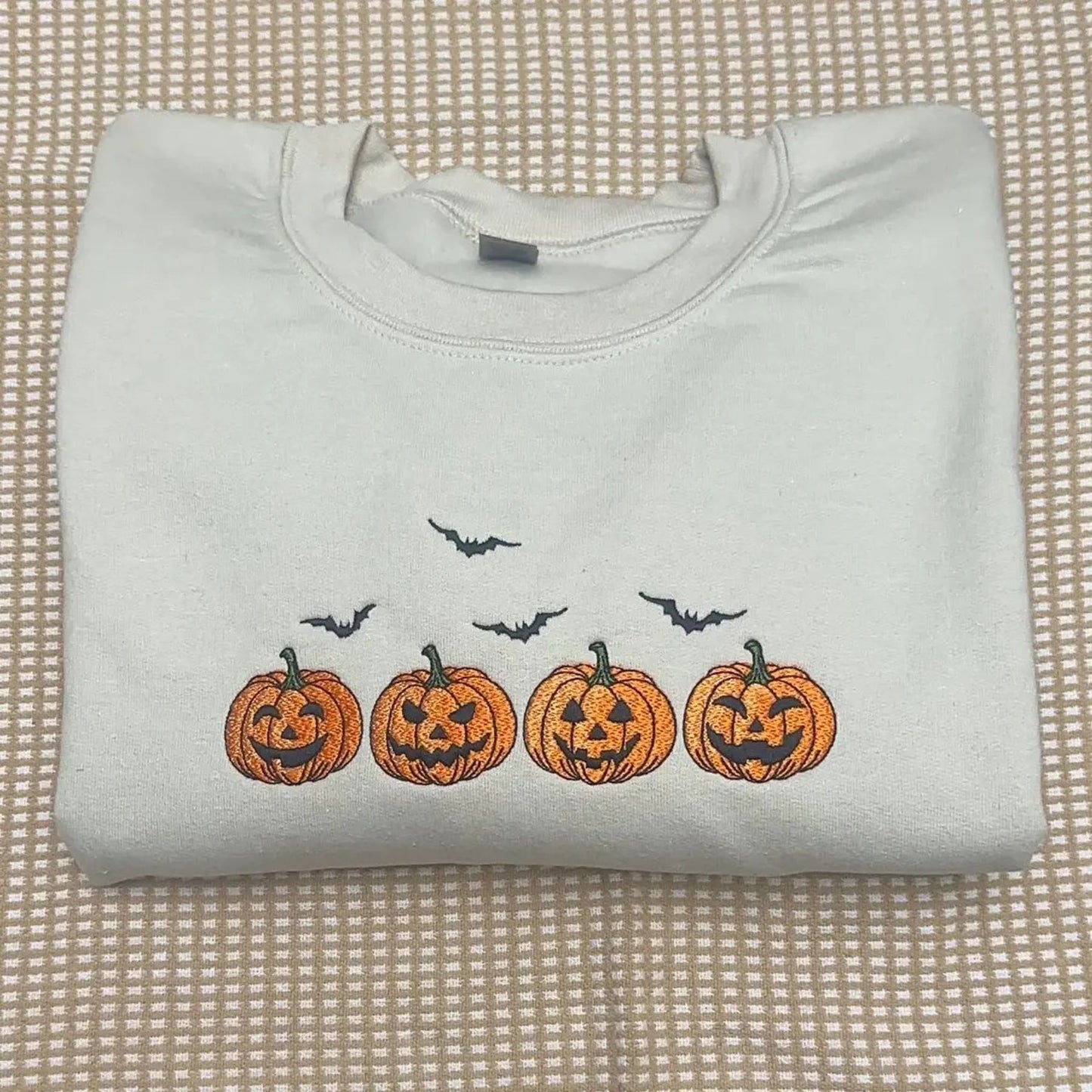 Embroidered Halloween Pumpkins & Bats Sweatshirt – Spooky Season Crewneck