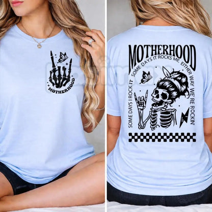 "Motherhood: Sometimes I Rock It, Sometimes It Rocks Me" T-Shirt – Funny Relatable Mom Graphic Tee, Premium 100% Cotton Motherhood Life Top, Soft Lived-In Heavyweight Sarcastic Mama Shirt, Made in USA