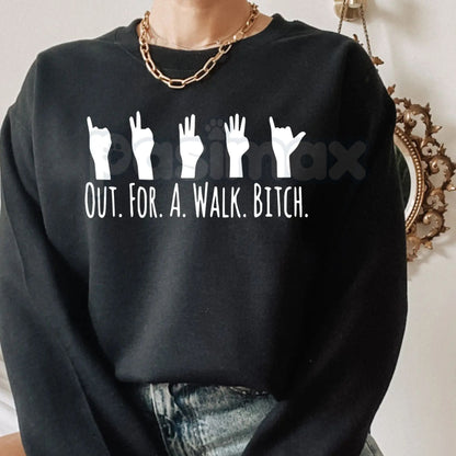 Buffy The Vampire Slayer Sweatshirt | Out For A Walk Btch Spike Crewneck | Retro 90s TV Show Jumper | Sunnydale High Graphic Pullover | Sassy Vampire Quote Shirt | Vintage Horror Aesthetic Top