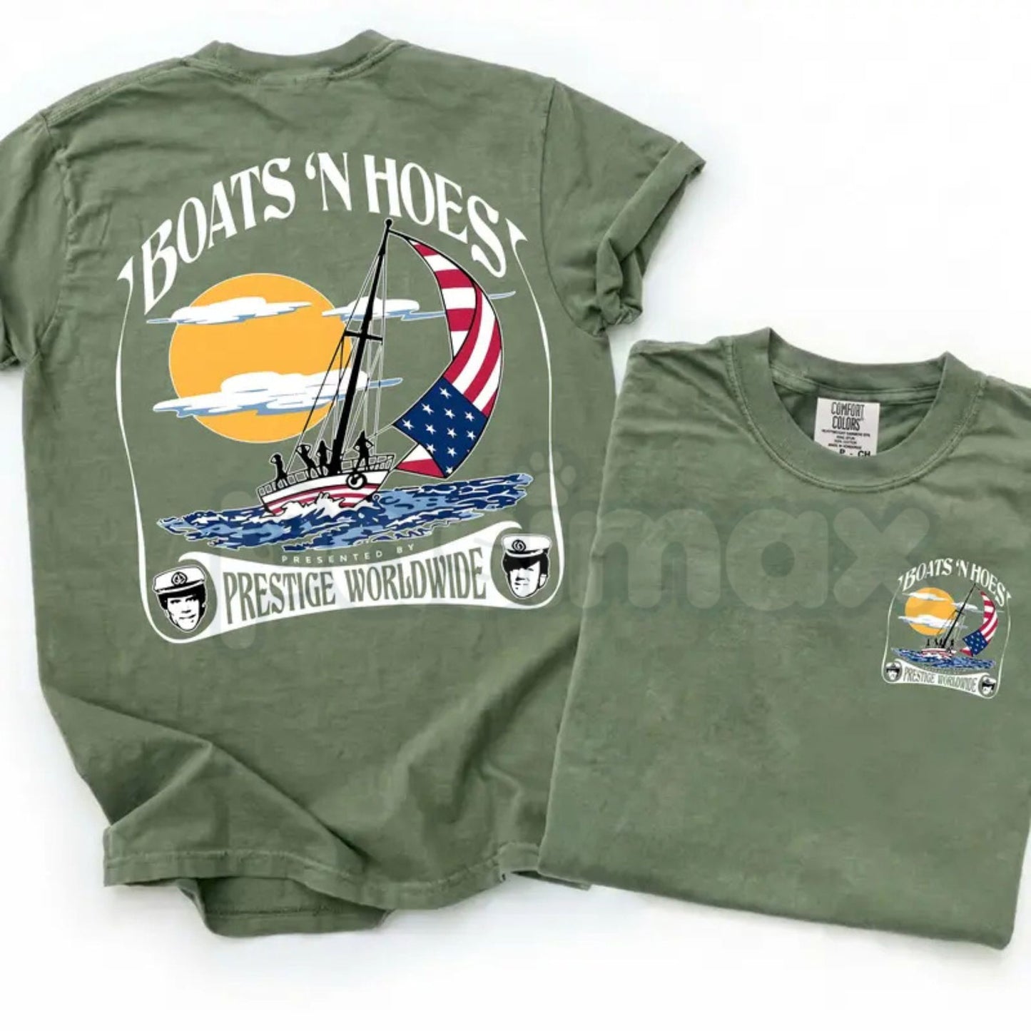 Comfort Colors® "Boats and Hoez" T-Shirt – Retro Step Brothers Movie Graphic Tee, Prestige Worldwide Yacht Party Shirt, Funny Cult Classic Comedy Top