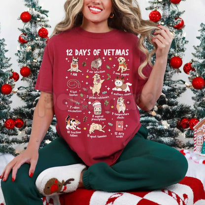 Comfort Colors® 'Happy Holla-Days & Healthy Paws' Vet Med T-Shirt – Veterinary Technician Christmas Apparel, Cozy Animal Care Gift