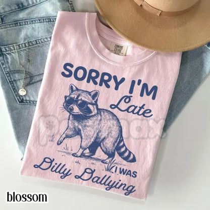 Comfort Colors® "Sorry I'm Late" Feral Raccoon T-Shirt – Funny Dilly Dallying Silly Animal Tee, Retro Raccoon Lover Gift, Mental Health Humor Graphic Top