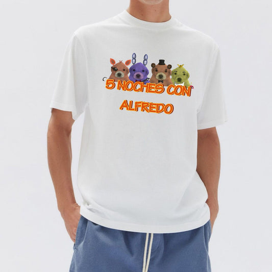 "5 Noches Con Alfredo" T-Shirt - Retro Horror Gaming Tee, Five Nights At Freddy's Inspired Apparel-Pasimax