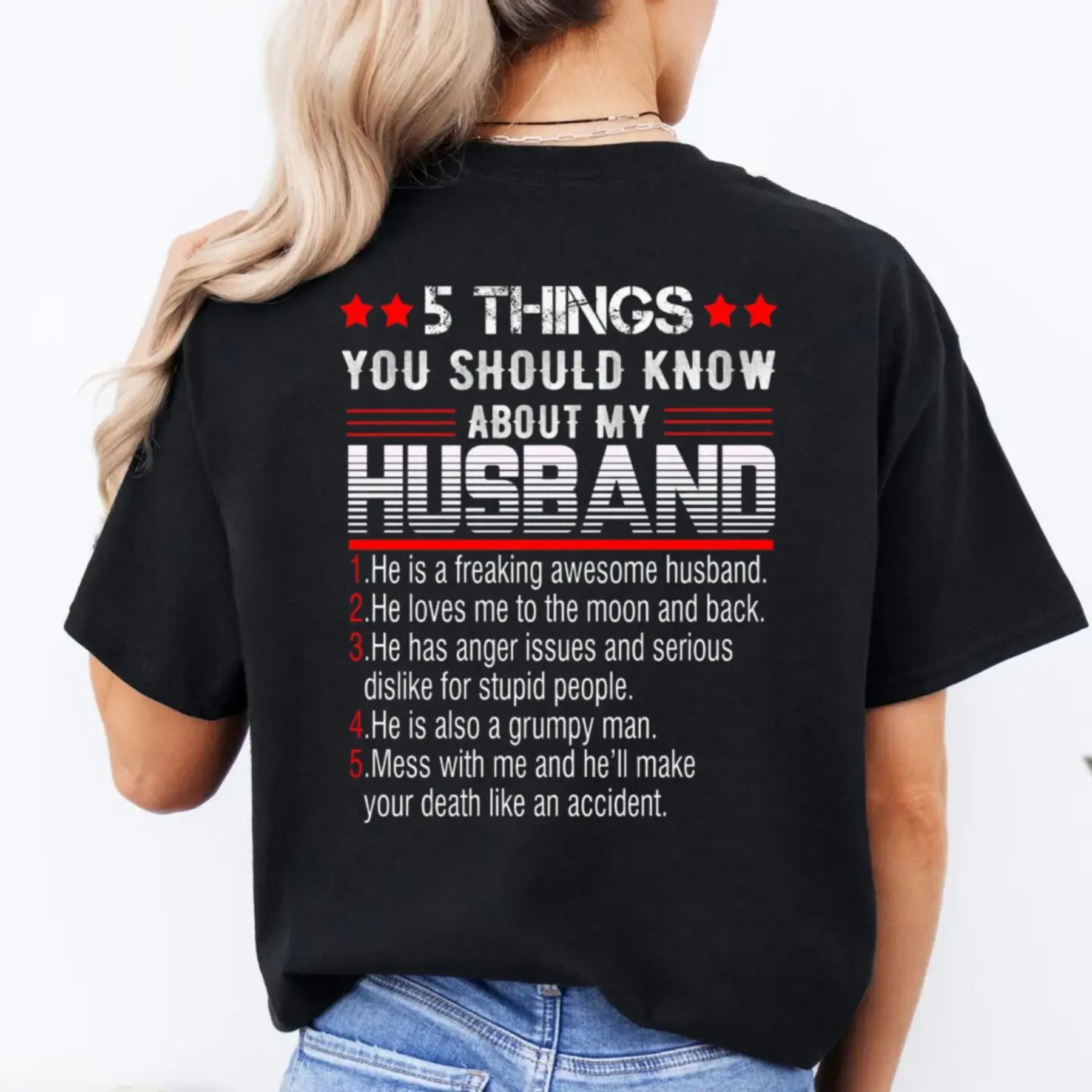 "5 Things You Should Know About My Husband" T-Shirt - Funny Wife Tee, Gift for Her from Husband-Pasimax